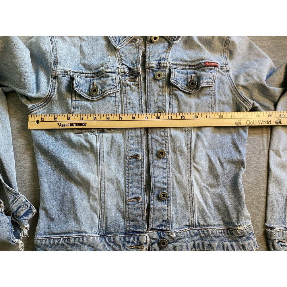 Vintage Guess Denim Jean Jacket Size SMALL Made in USA Distressed Med Wash Women - Picture 11 of 12